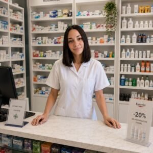 Detrás del mostrador de una farmacia
