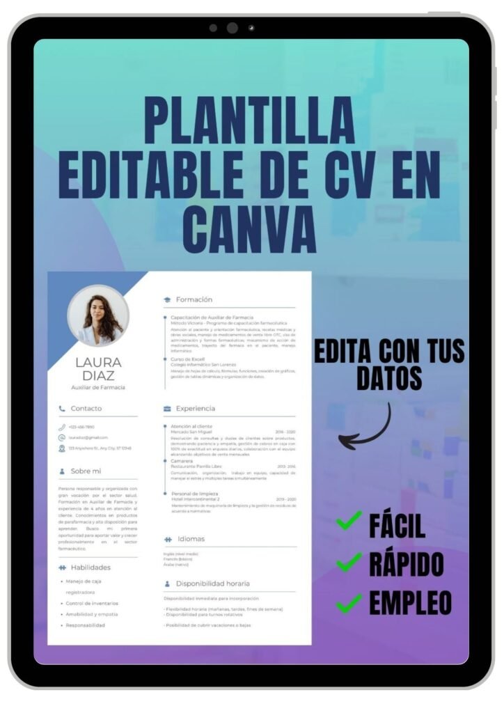 Plantilla editable de CV para farmacia